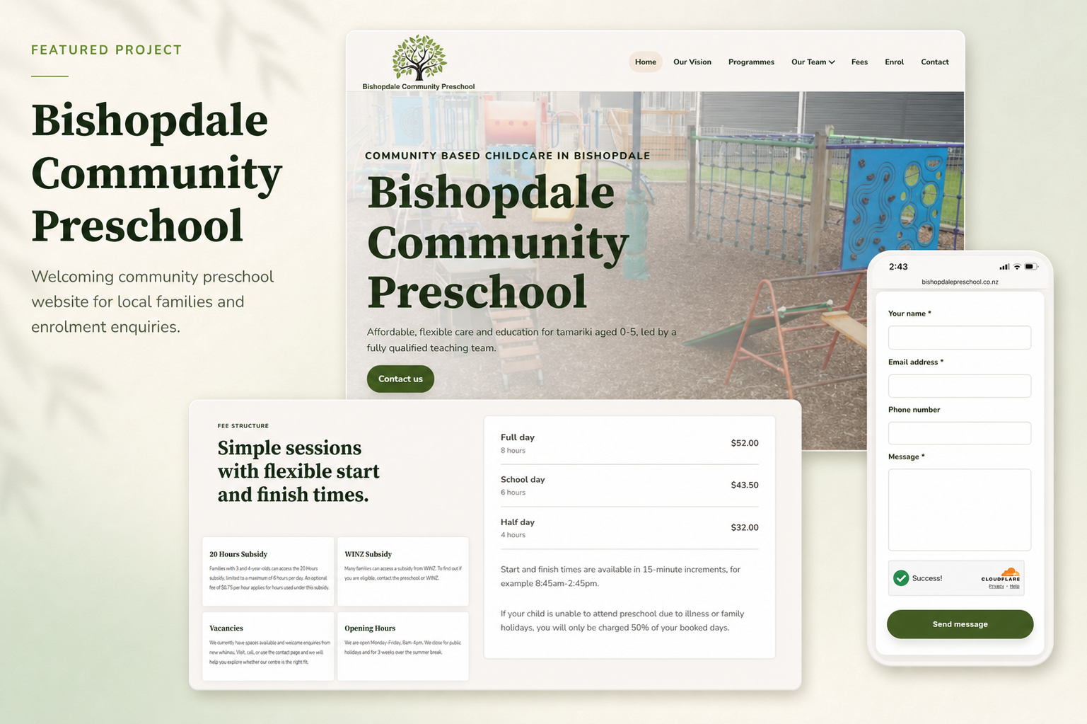 Bishopdale Community Preschool responsive website design impression