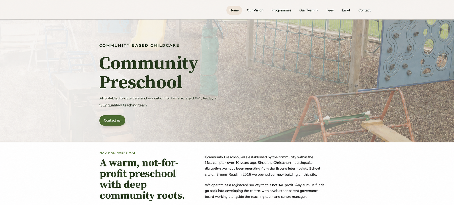 Anonymised preschool website front page example
